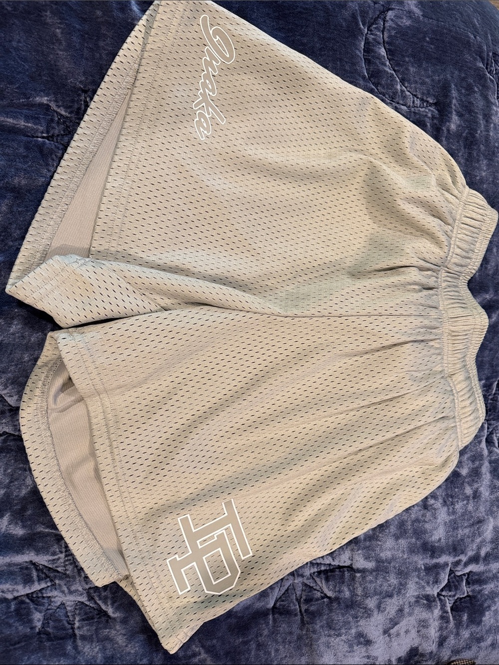 Inaka Power Beige Mesh Athletic Shorts with White Script